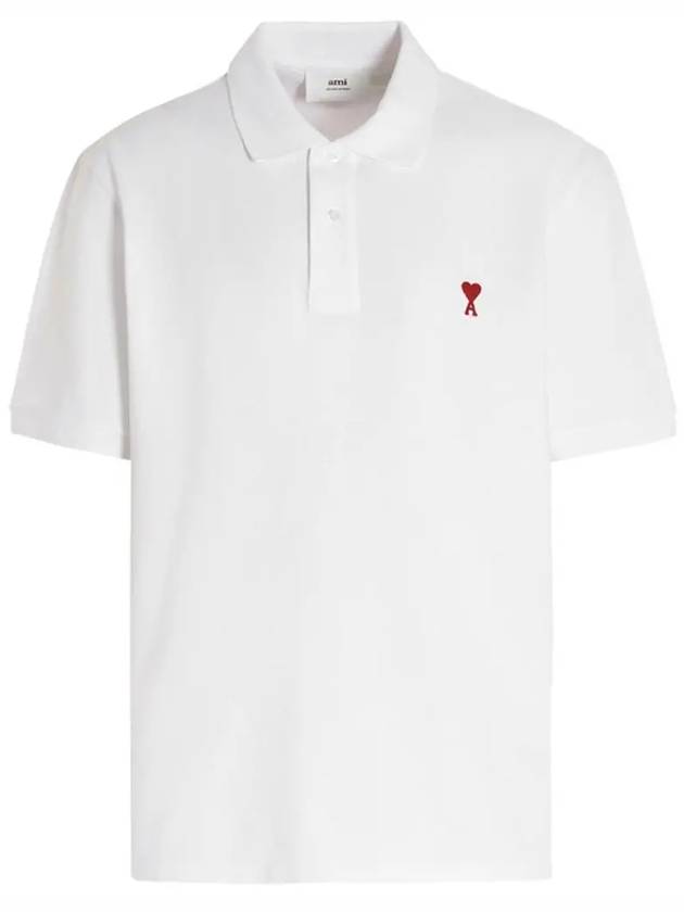 Small Heart Logo Polo Shirt White - AMI - BALAAN 3