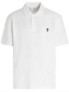 Small Heart Logo Polo Shirt White - AMI - BALAAN 2