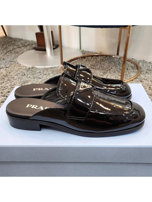 Triangle Logo Patent Leather Mules Black - PRADA - BALAAN 3