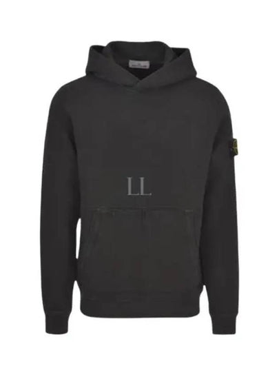 Old Effect Cotton Diagonal Fleece Hoodie Black - STONE ISLAND - BALAAN 2