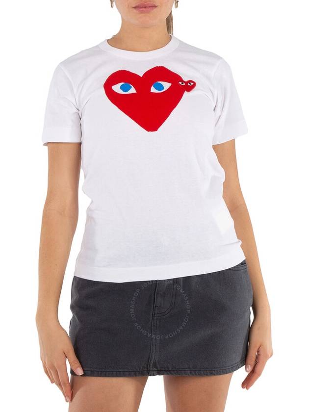 Women's Red Blue Eyes Double Heart Short Sleeve T-Shirt P1 T085 1 White - COMME DES GARCONS PLAY - BALAAN 3