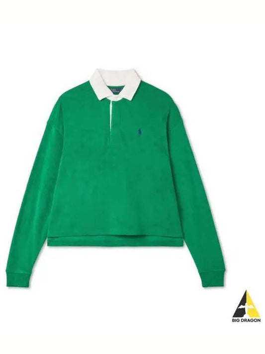 W Cropped Terry Rugby Shirt Green - POLO RALPH LAUREN - BALAAN 1