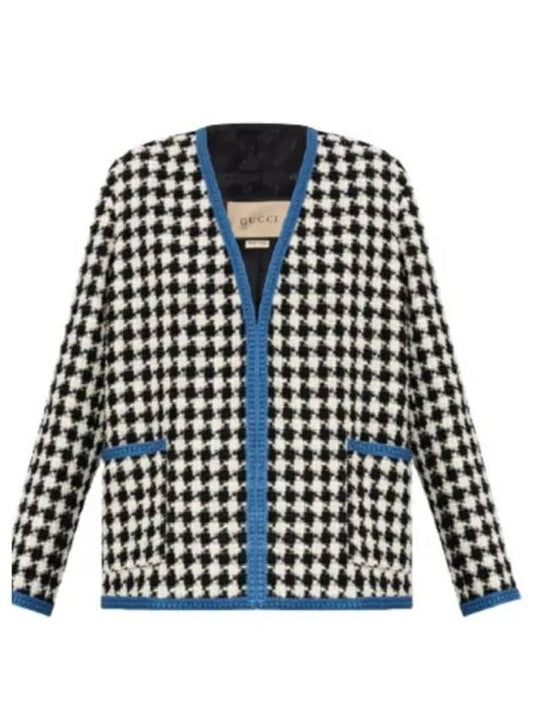 Women's Gingham Tweed Jacket Ivory Blue - GUCCI - BALAAN 2