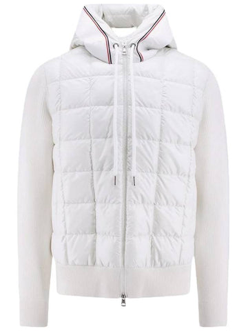 Men's Padded Hooded Wool Cardigan White - MONCLER - BALAAN 1