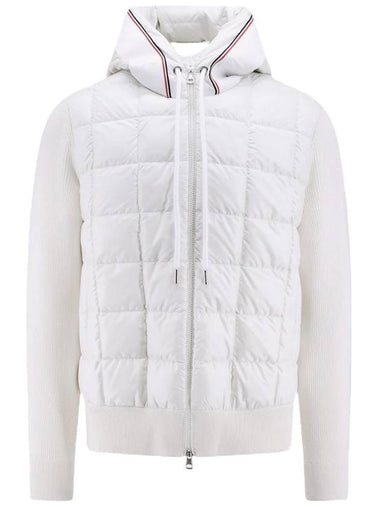 Men's Padded Hooded Wool Cardigan White - MONCLER - BALAAN 1