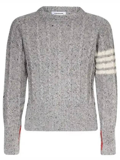 Donegal Twist Cable 4-Bar Classic Crewneck Knit Top Light Grey - THOM BROWNE - BALAAN 2