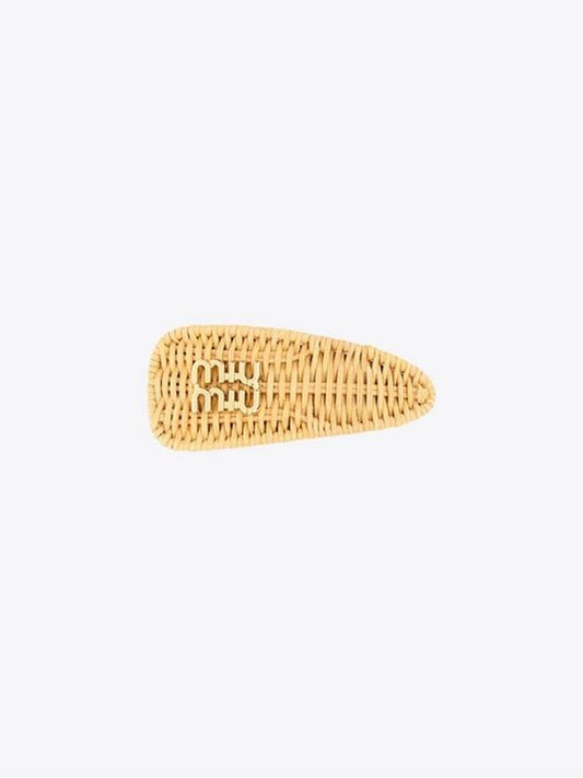 Logo Straw Fabric Hair Clip Gold - MIU MIU - BALAAN 2