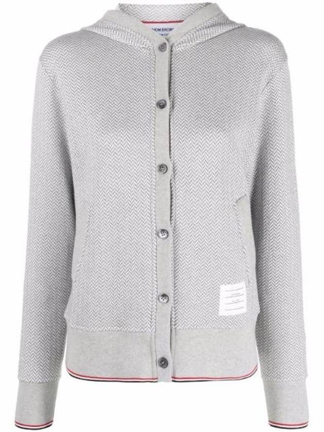 Women's Herringbone Tipping Hoodie Cotton Cardigan Grey White - THOM BROWNE - BALAAN 1