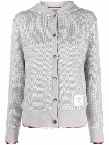 Women's Herringbone Tipping Hoodie Cotton Cardigan Grey White - THOM BROWNE - BALAAN 1