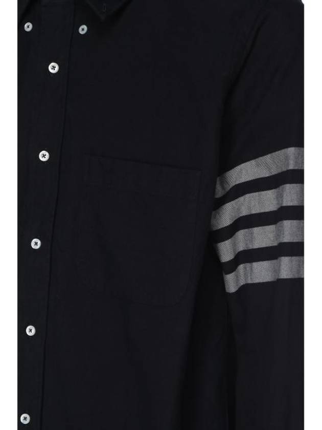 Men's Diagonal Solid Flannel Long Sleeve Shirt Navy - THOM BROWNE - BALAAN 4