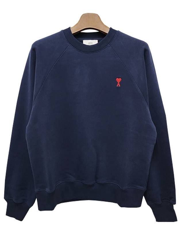 Heart Logo Organic Cotton Sweatshirt Navy - AMI - BALAAN 3