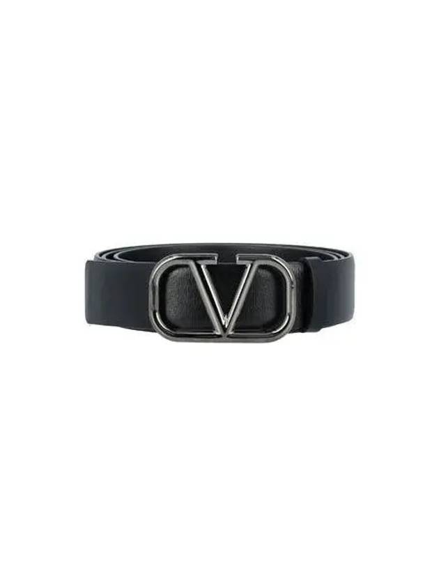 V Logo Signature Leather Belt Black - VALENTINO - BALAAN 2