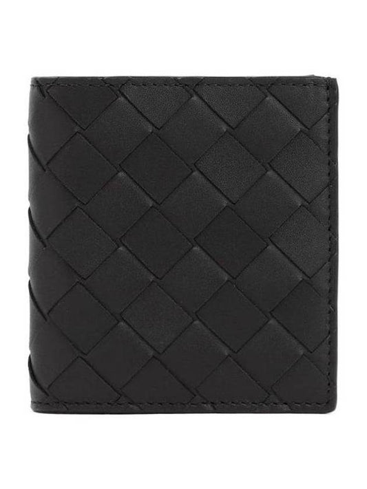 Intrecciato Slim Calfskin Leather Bi-Fold Wallet Black - BOTTEGA VENETA - BALAAN 1
