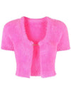 La Maile Neve Logo Charm Fluffy Crop Cardigan Pink - JACQUEMUS - BALAAN 2