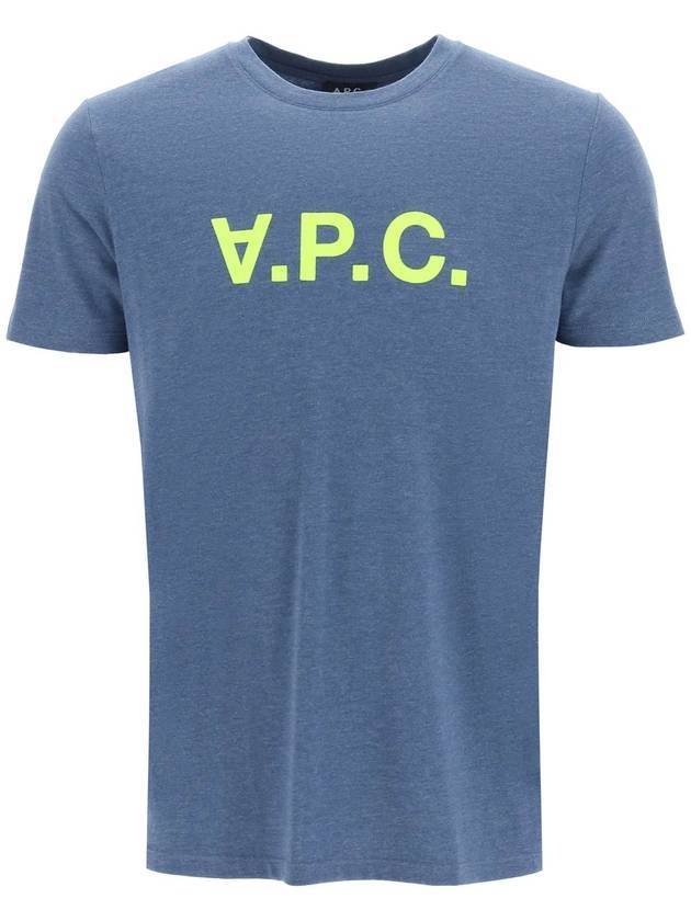 Neon Logo Print Cotton Short Sleeve T-Shirt Blue - A.P.C. - BALAAN 1