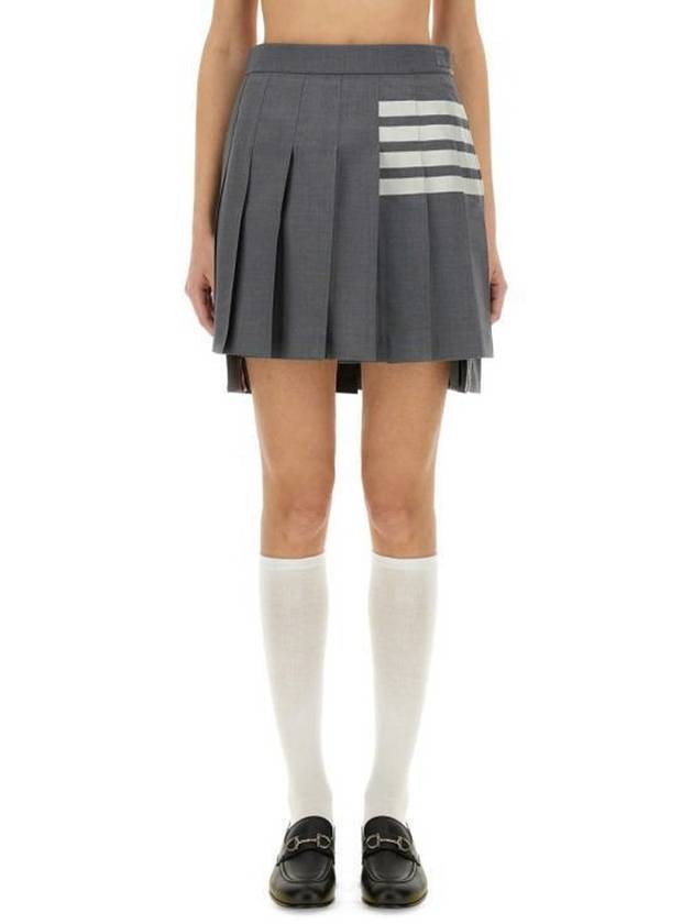 4 Bar Plain Weave Mini Pleated Skirt Grey - THOM BROWNE - BALAAN 5