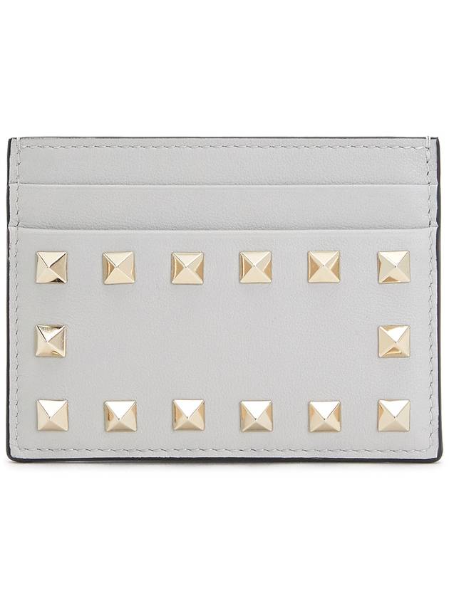 Rockstud Leather Card Wallet Grey - VALENTINO - BALAAN 1