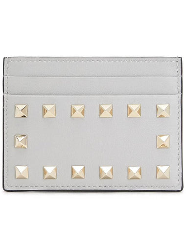 Rockstud Leather Card Wallet Grey - VALENTINO - BALAAN 1