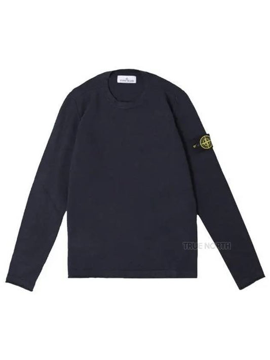 Logo Patch Crew Neck Cotton Nylon Knit Top Navy - STONE ISLAND - BALAAN 2