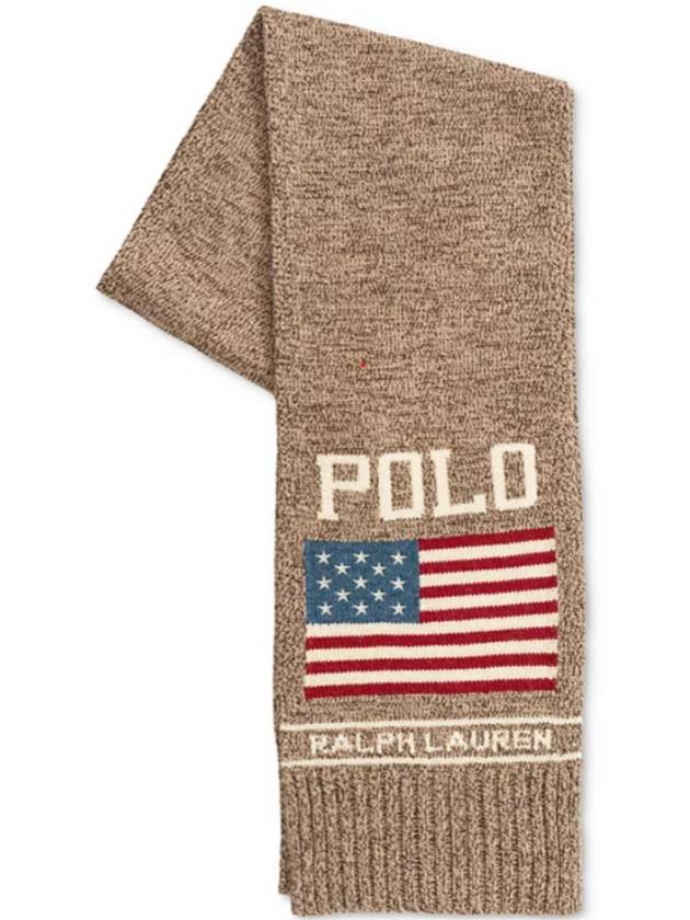 Shawl Men Women Bold Flag Logo Knit Muffler Brown PC1175 202 - POLO RALPH LAUREN - BALAAN 2