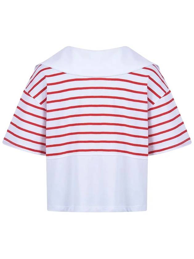 Big collar striped t-shirt MW3ME103RED - P_LABEL - BALAAN 3