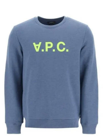 APC VPC Velvet Logo Sweatshirt Blue COETS H27746 - A.P.C. - BALAAN 1