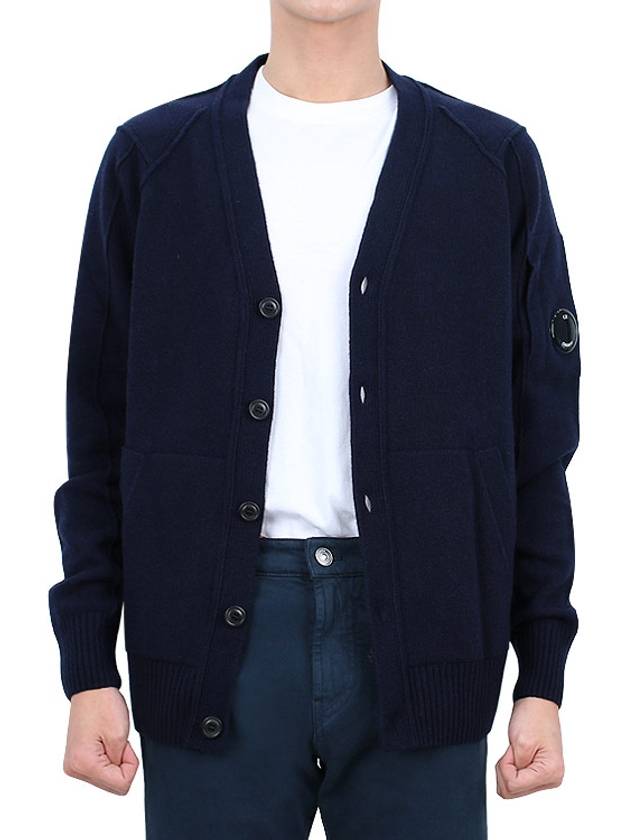 Men's Lens Wappen Lambswool Cardigan Navy - CP COMPANY - BALAAN 4