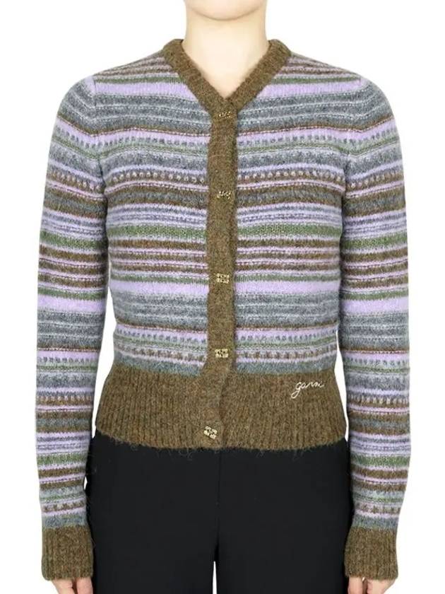 Stripe Wool Cardigan Military Olive - GANNI - BALAAN 3