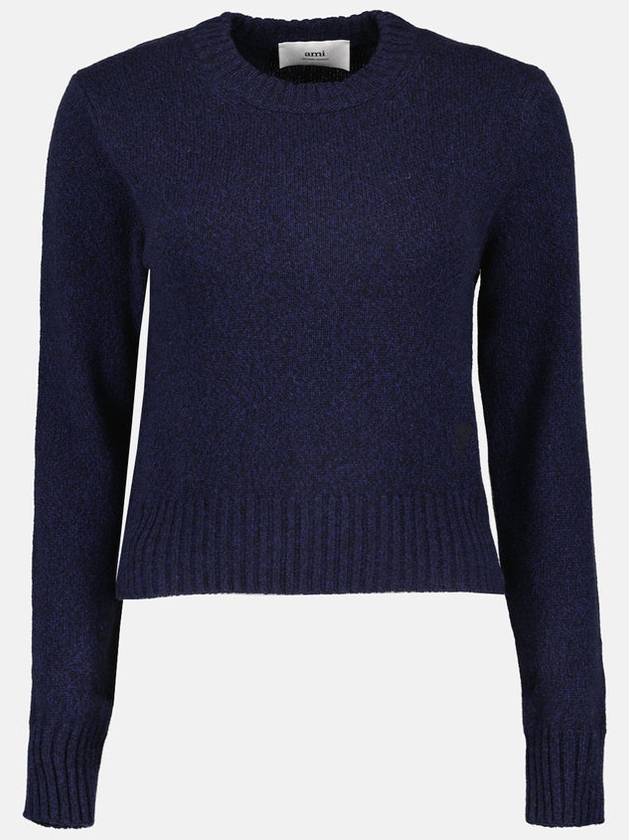 Heart Logo Cashmere Knit Top Navy - AMI - BALAAN 2