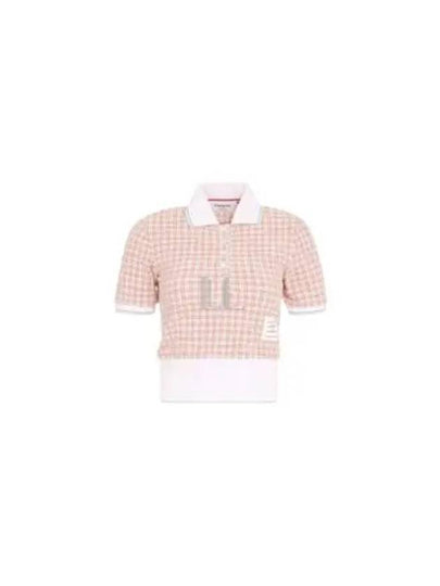 Checked Tweed Shrunken Short Sleeve Polo Pink - THOM BROWNE - BALAAN 2