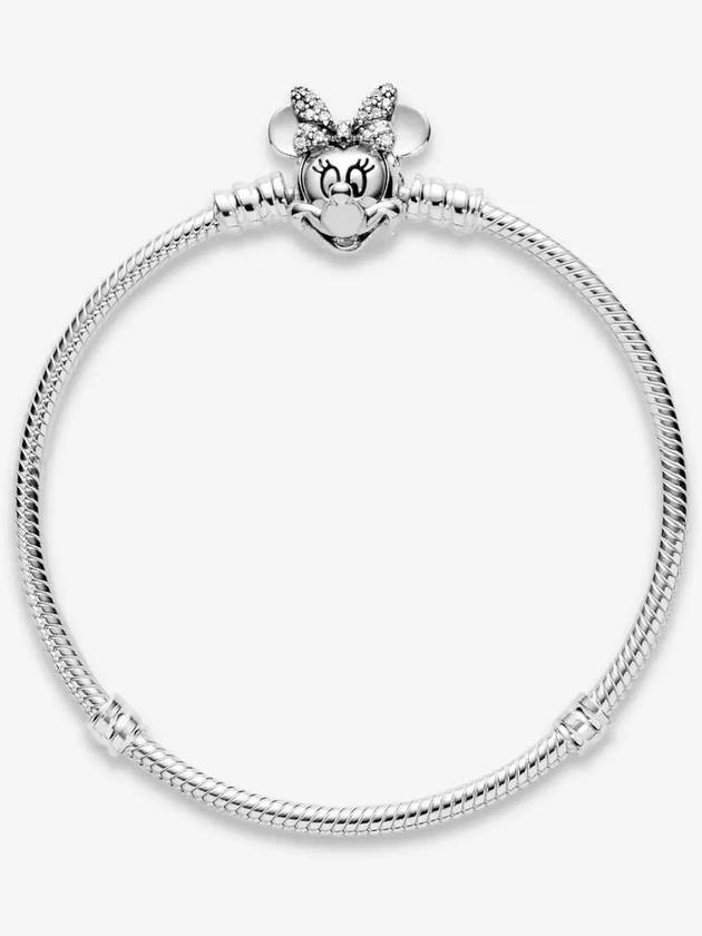 Disney Moments Pave Minnie Mouse Clasp Snake Chain Bracelet Sterling Silver - PANDORA - BALAAN.