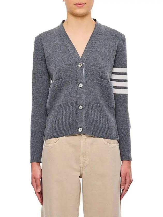 Cotton 4-Bar Milano Classic V-Neck Cardigan Medium Grey - THOM BROWNE - BALAAN 2