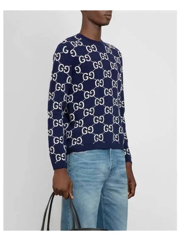 GG Wool Jacquard Knit Top Blue - GUCCI - BALAAN 5