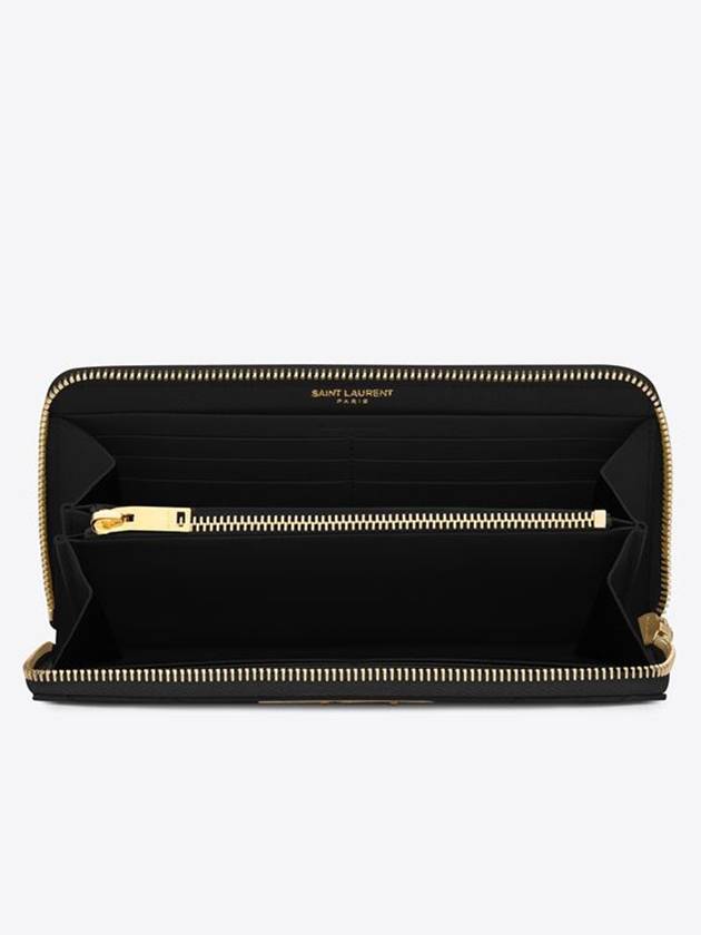 Cassandre Matelasse Zip Around Wallet In Grain De Poudre Embossed Leather Black Gold - SAINT LAURENT - BALAAN.