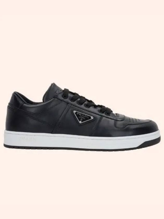 Men's Downtown Triangle Logo Leather Sneakers Black - PRADA - BALAAN 2