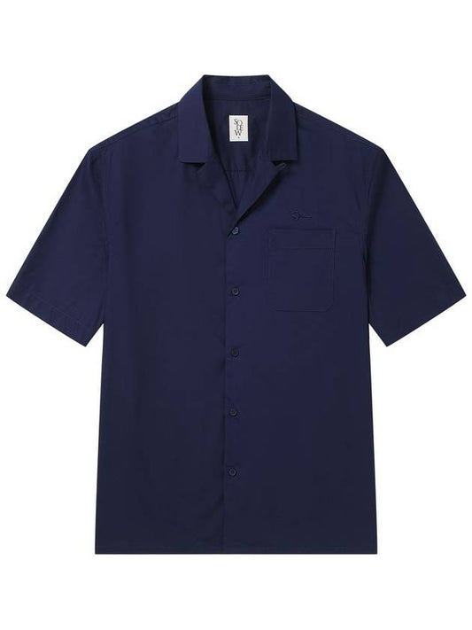 24SS Men's Cotton Overfit Short Sleeve Shirt Navy SWDQECSH01NV - SOLEW - BALAAN 1