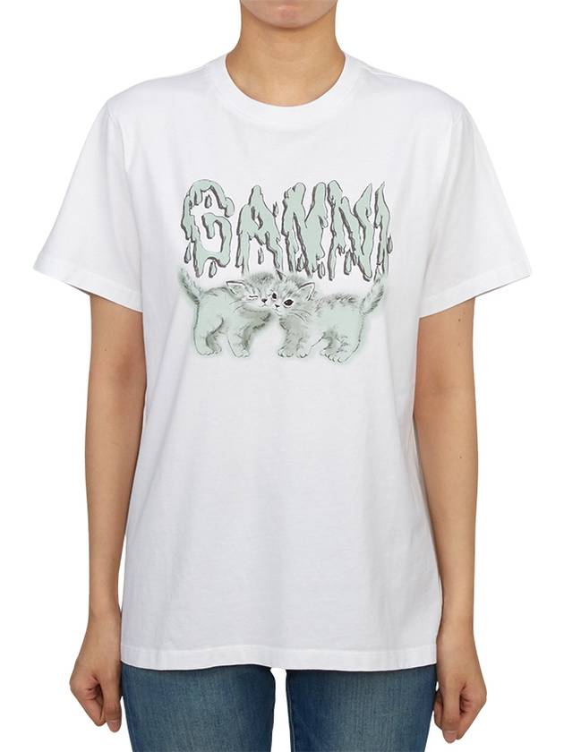 Logo Print Short Sleeve T-Shirt White - GANNI - BALAAN 2