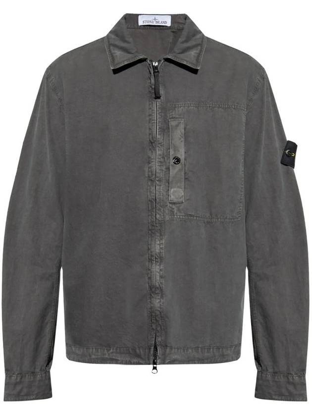 Brushed Canvas Old Effect Zip-Up Jacket Charcoal Grey - STONE ISLAND - BALAAN 1