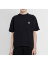 Compass Patch Regular Fit Cotton Short Sleeve T-Shirt Black - STONE ISLAND - BALAAN 6