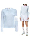 Women's 4 Bar Crew Neck Cotton Knit Top Light Blue - THOM BROWNE - BALAAN 2