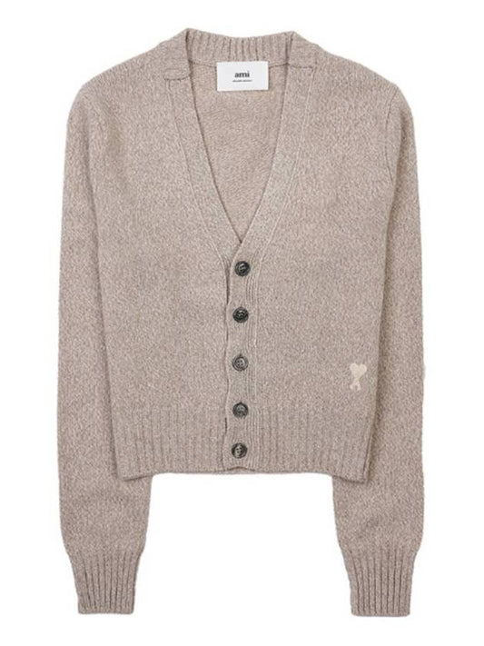 Embroidered Heart Logo Cashmere Cardigan Champagne - AMI - BALAAN 2