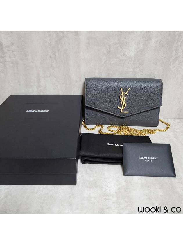 Monogram Uptown Chain Embossed Leather Long Wallet Storm Gold - SAINT LAURENT - BALAAN 2