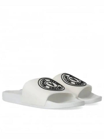 V Emblem Logo Slide Slippers White - VERSACE - BALAAN 1