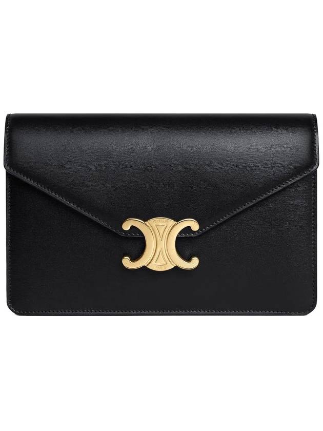 Triomphe Chain Shiny Calfskin Half Wallet Black - CELINE - BALAAN 3