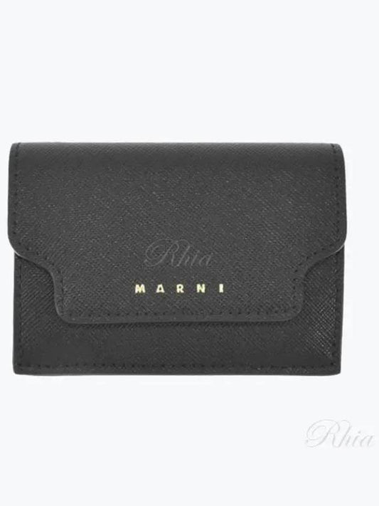 Saffiano Leather Trifold Half Wallet Black - MARNI - BALAAN 2