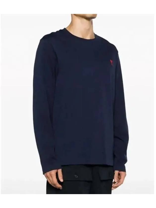 Chain Stitch Heart Logo Long Sleeve T-Shirt Navy - AMI - BALAAN 4