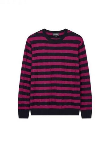 Men s Striped Check Crew Neck Knit Purple 270875 - EMPORIO ARMANI - BALAAN 1