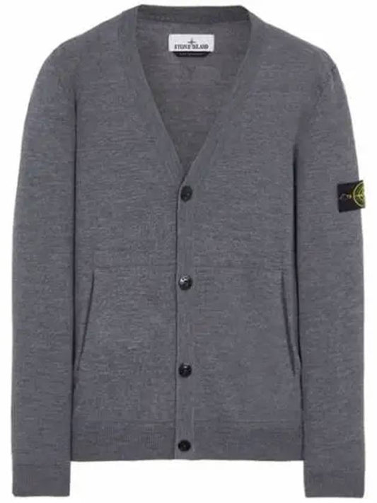 Wappen Patch V-Neck Wool Cardigan Grey - STONE ISLAND - BALAAN 2