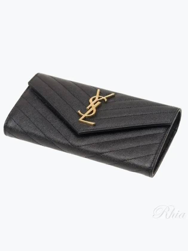 Matelasse Monogram Quilted Leather Flap Long Wallet Black - SAINT LAURENT - BALAAN 2