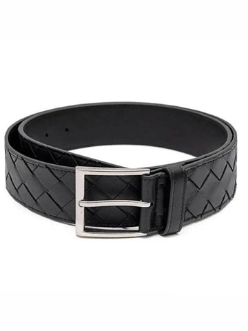 Intrecciato Buckle Leather Belt Black - BOTTEGA VENETA - BALAAN 1